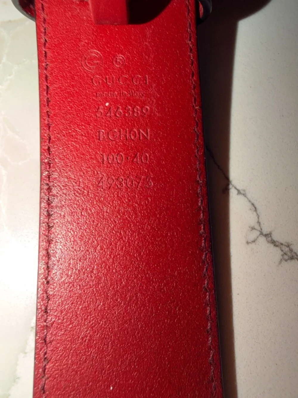 Gucci Red Leather Men's Belt with Silver Interlocking G Buckle